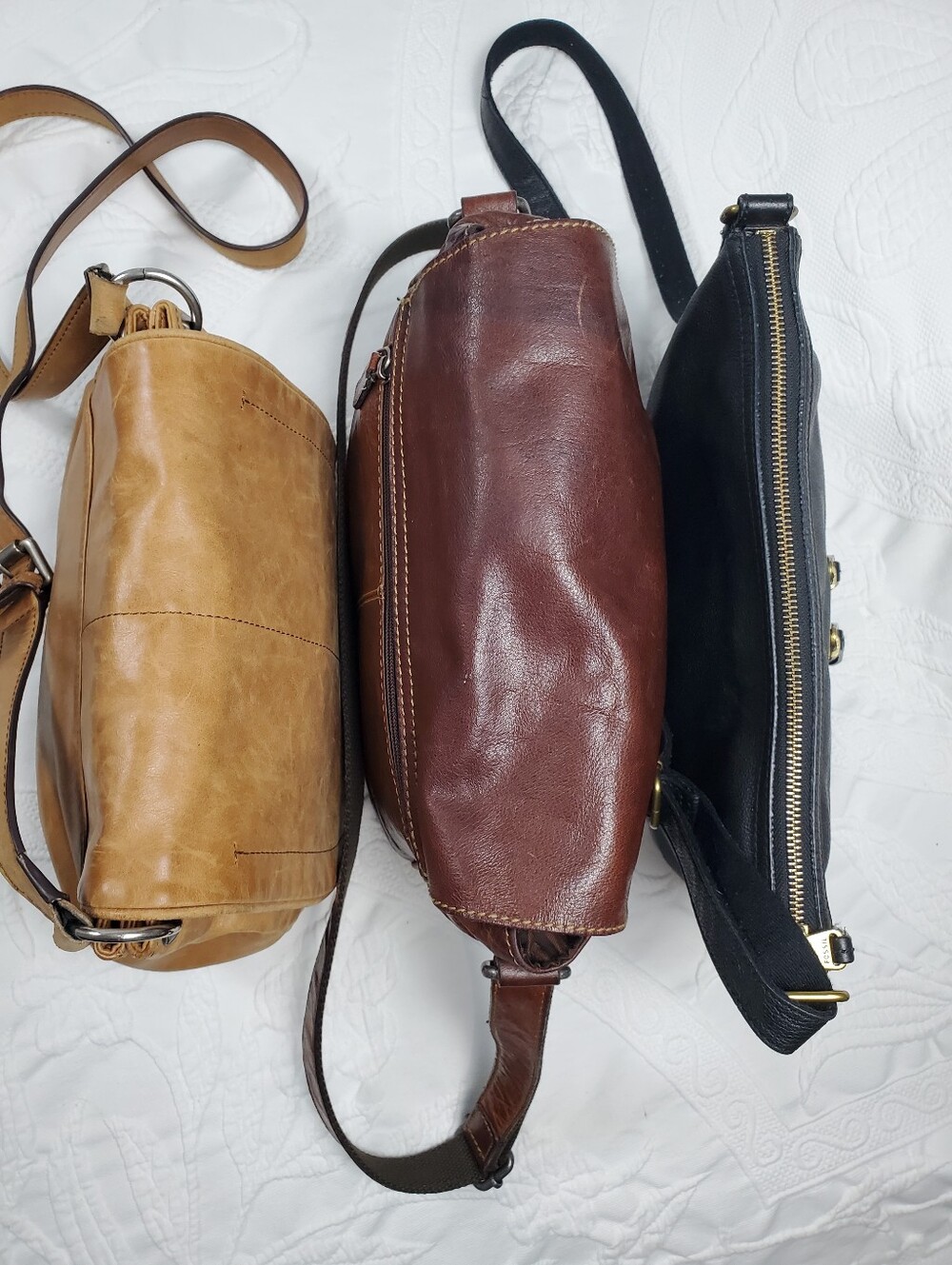 3 Women’s Leather Crossbody Bags - Fossil Black, Jack George Brown, Born Tan - Picture 8 of 16